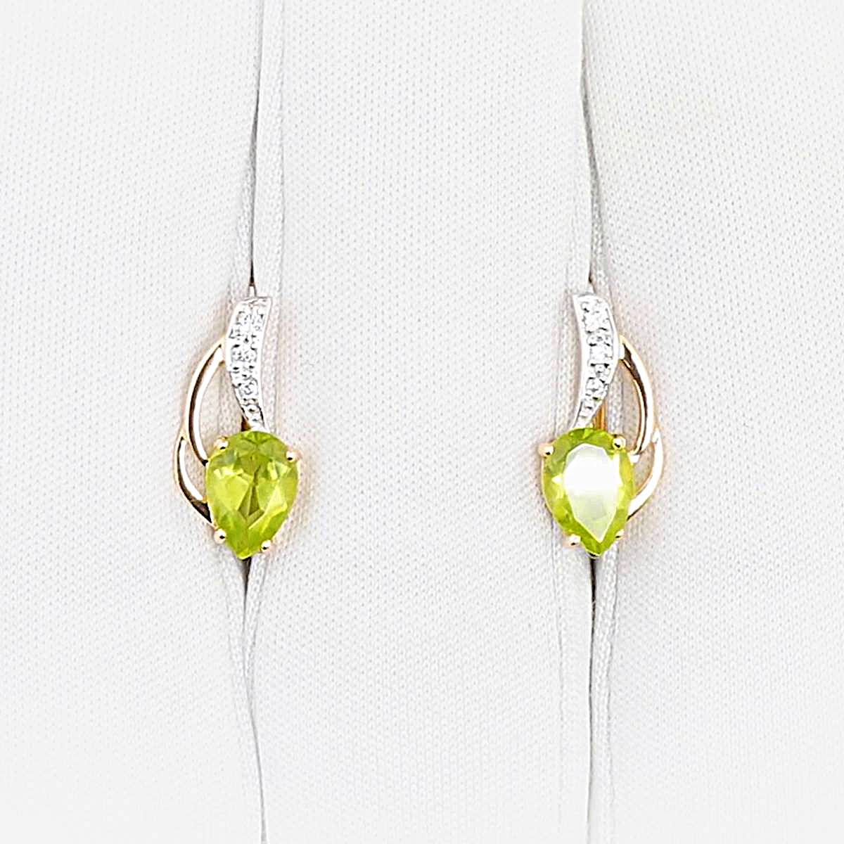 Серьги с хризолитами и фианитами из красного золота 585 пробы 1