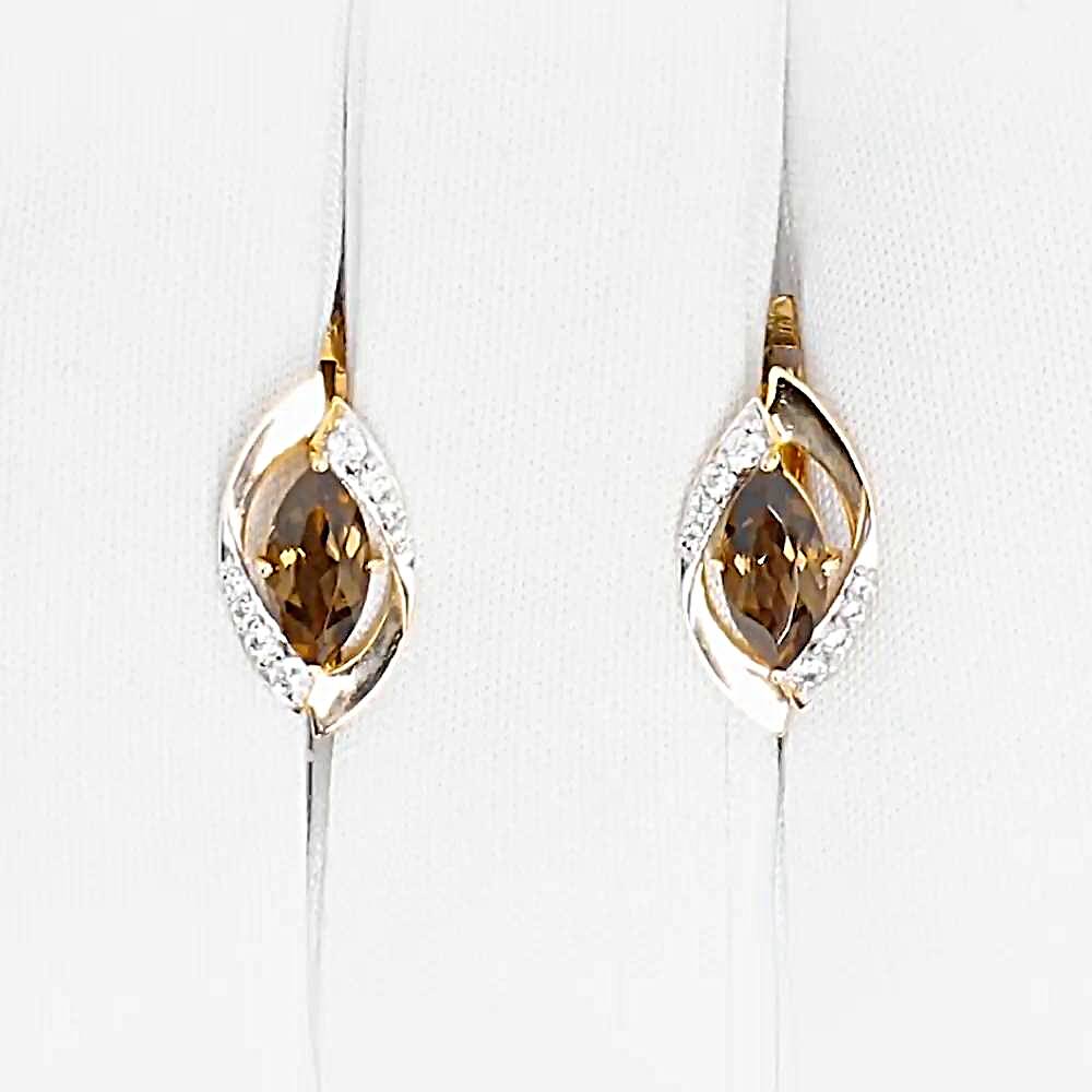 Серьги с раух-топазами и фианитами из красного золота 585 пробы 1