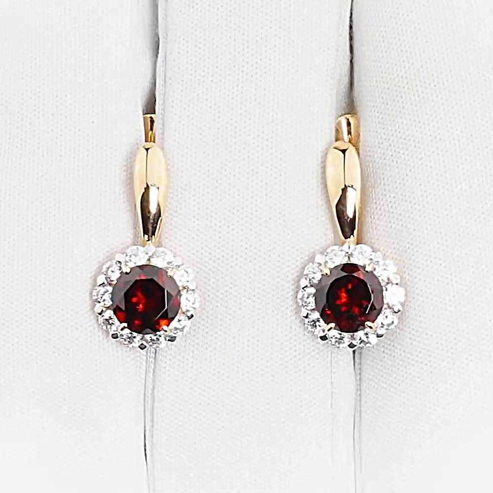 Серьги с гранатами и фианитами из красного золота 585 пробы 1