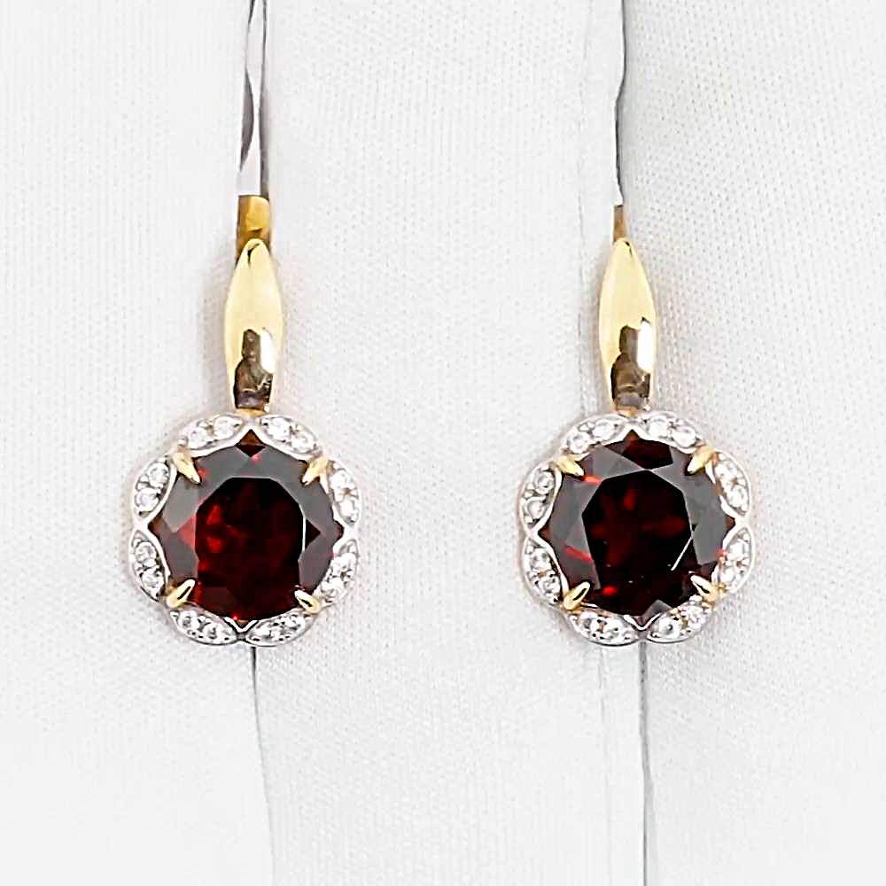 Серьги с гранатами и фианитами из красного золота 585 пробы 1