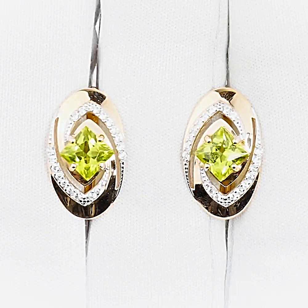 Серьги с хризолитами и фианитами из красного золота 585 пробы 1