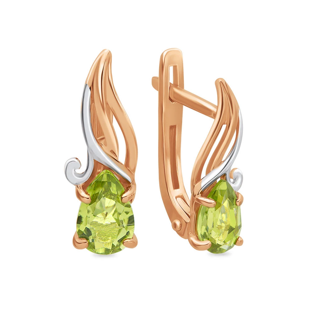 Серьги с хризолитами из красного золота 585 пробы 1