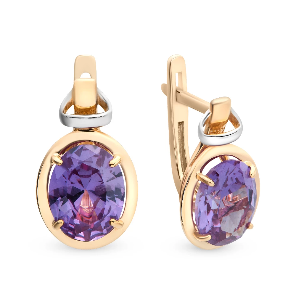 Серьги с александритами синтетическими из красного золота 585 пробы