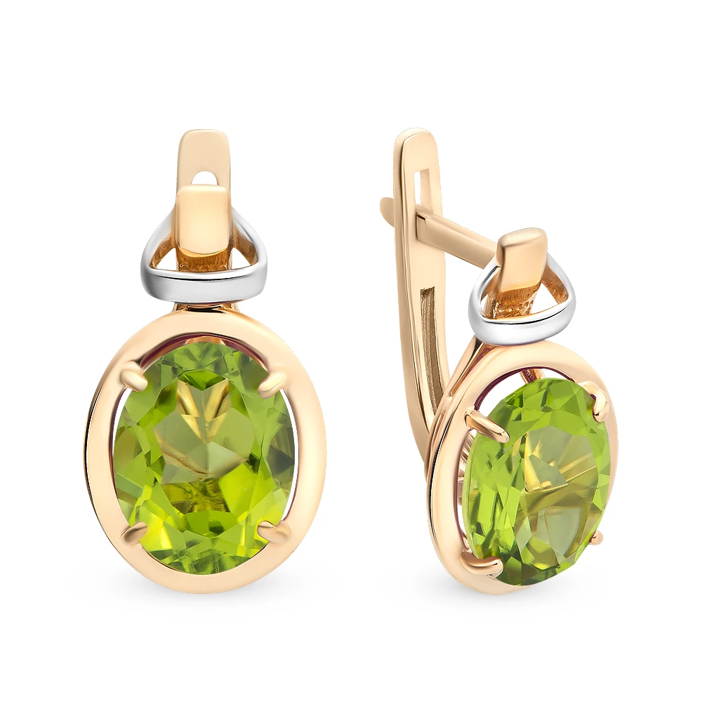 Серьги с хризолитами из красного золота 585 пробы Серьги с хризолитами из красного золота 585 пробы