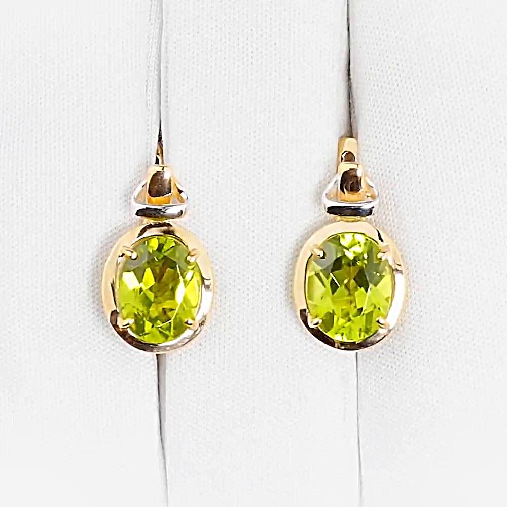 Серьги с хризолитами из красного золота 585 пробы 1