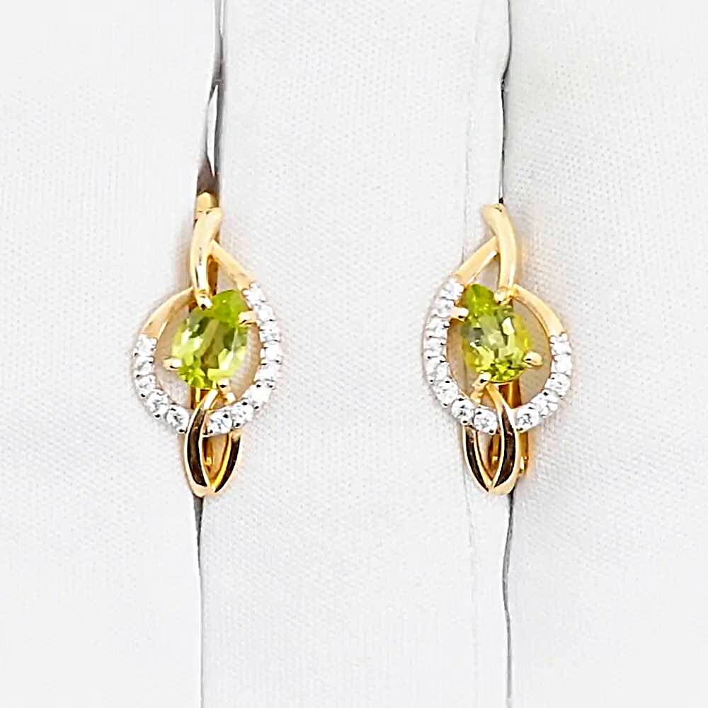 Серьги с хризолитами и фианитами из красного золота 585 пробы 1