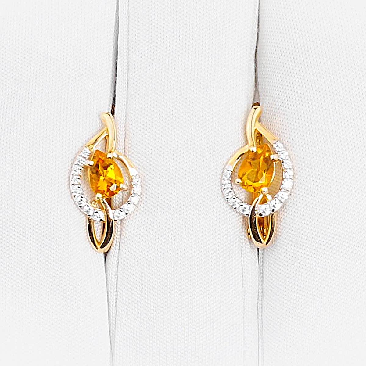 Серьги с цитринами и фианитами из красного золота 585 пробы 1