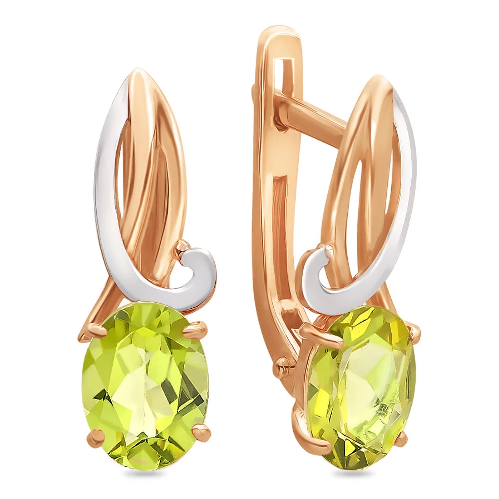 Серьги с хризолитами из красного золота 585 пробы 1