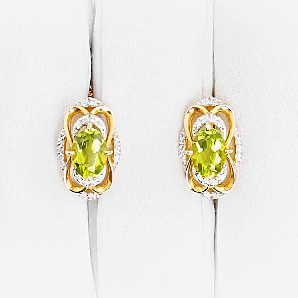 Серьги с хризолитами и фианитами из красного золота 585 пробы 1