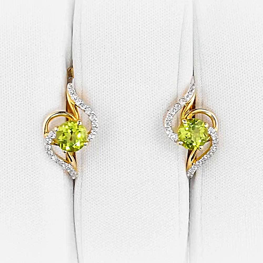 Серьги с хризолитами и фианитами из красного золота 585 пробы 1