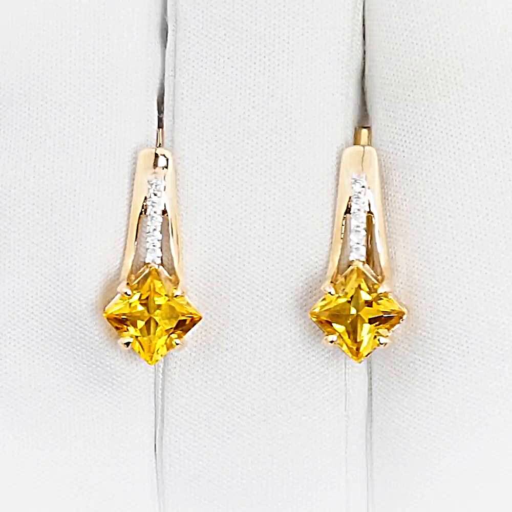 Серьги с цитринами и фианитами из красного золота 585 пробы 1