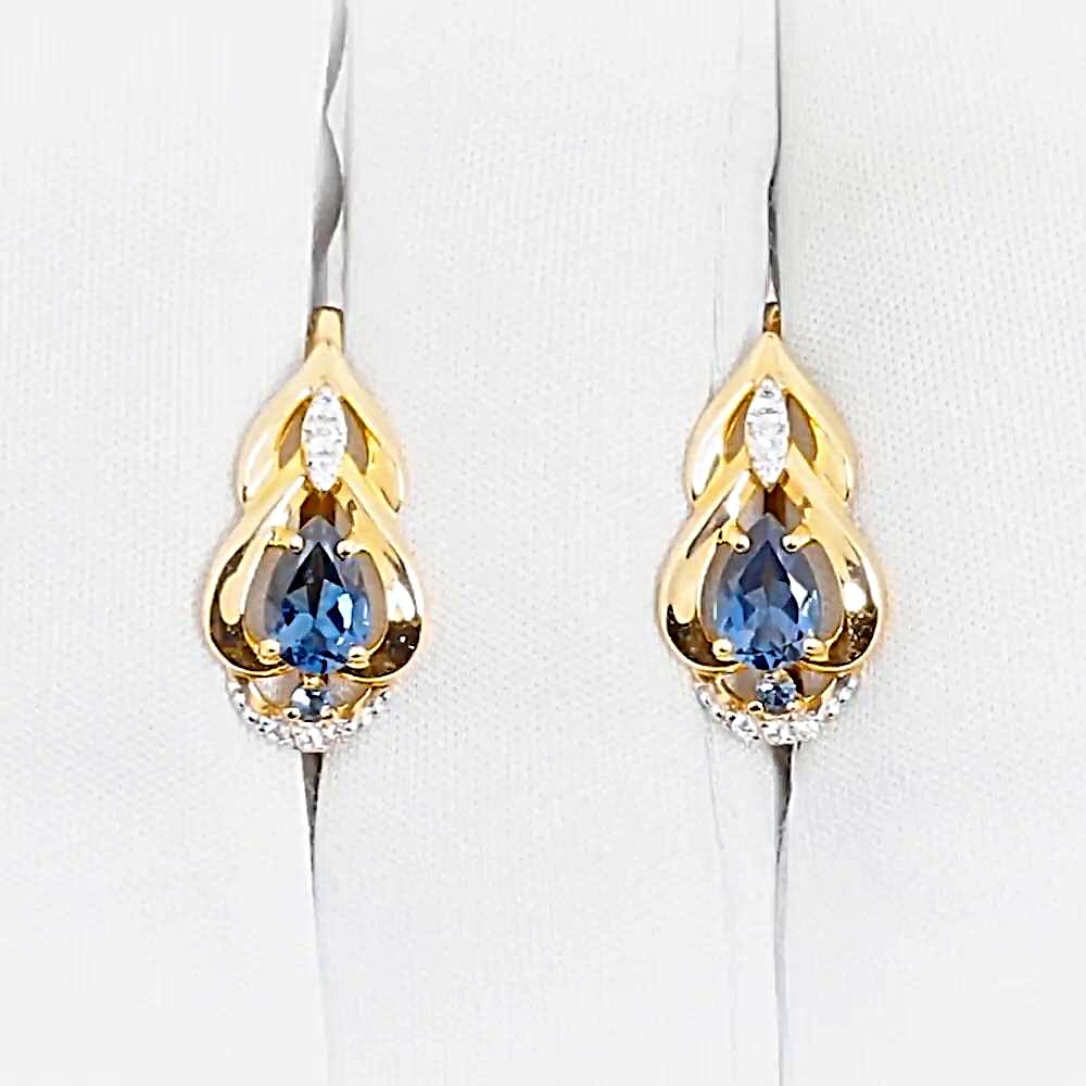 Серьги с топазом лондон и фианитами из красного золота 585 пробы 1