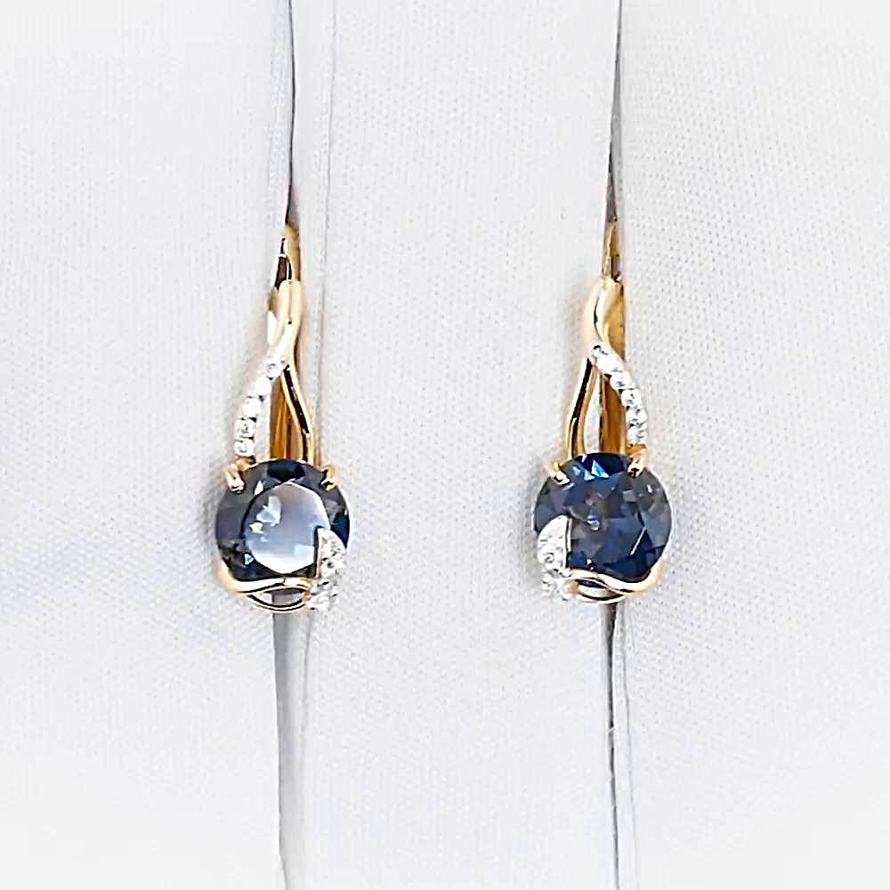 Серьги с топазом лондон и фианитами из красного золота 585 пробы 1