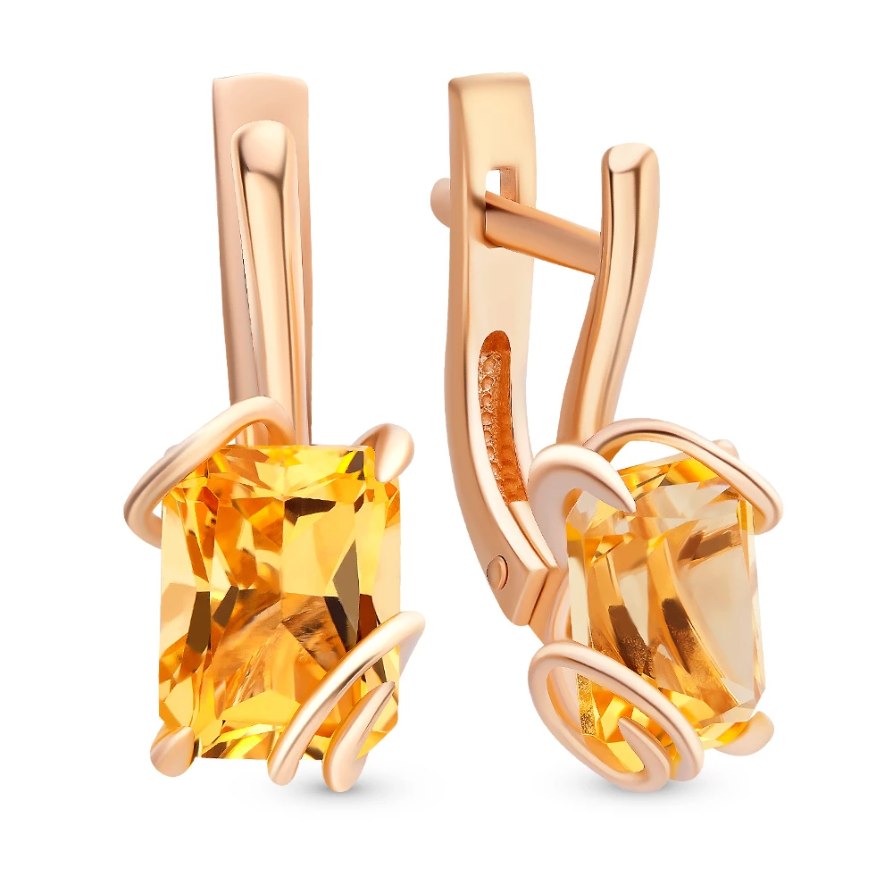 Серьги с цитринами из красного золота 585 пробы Серьги с цитринами из красного золота 585 пробы