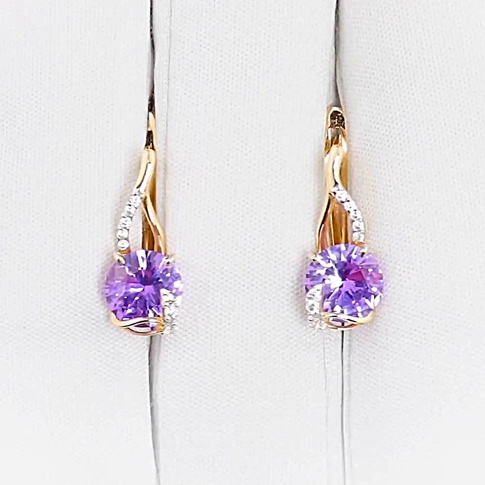 Серьги с александритом синтетическим и фианитами из красного золота 585 пробы 1