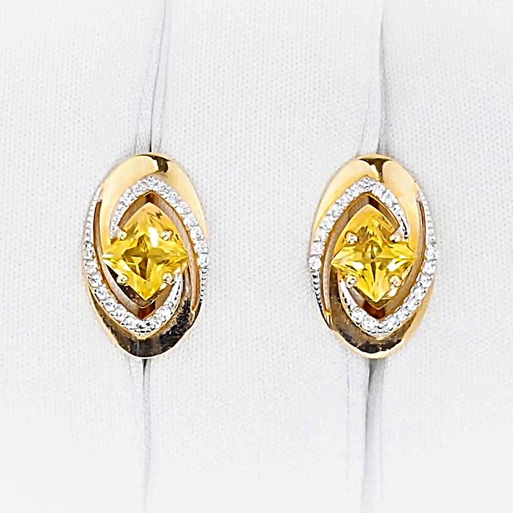 Серьги с цитринами и фианитами из красного золота 585 пробы 1