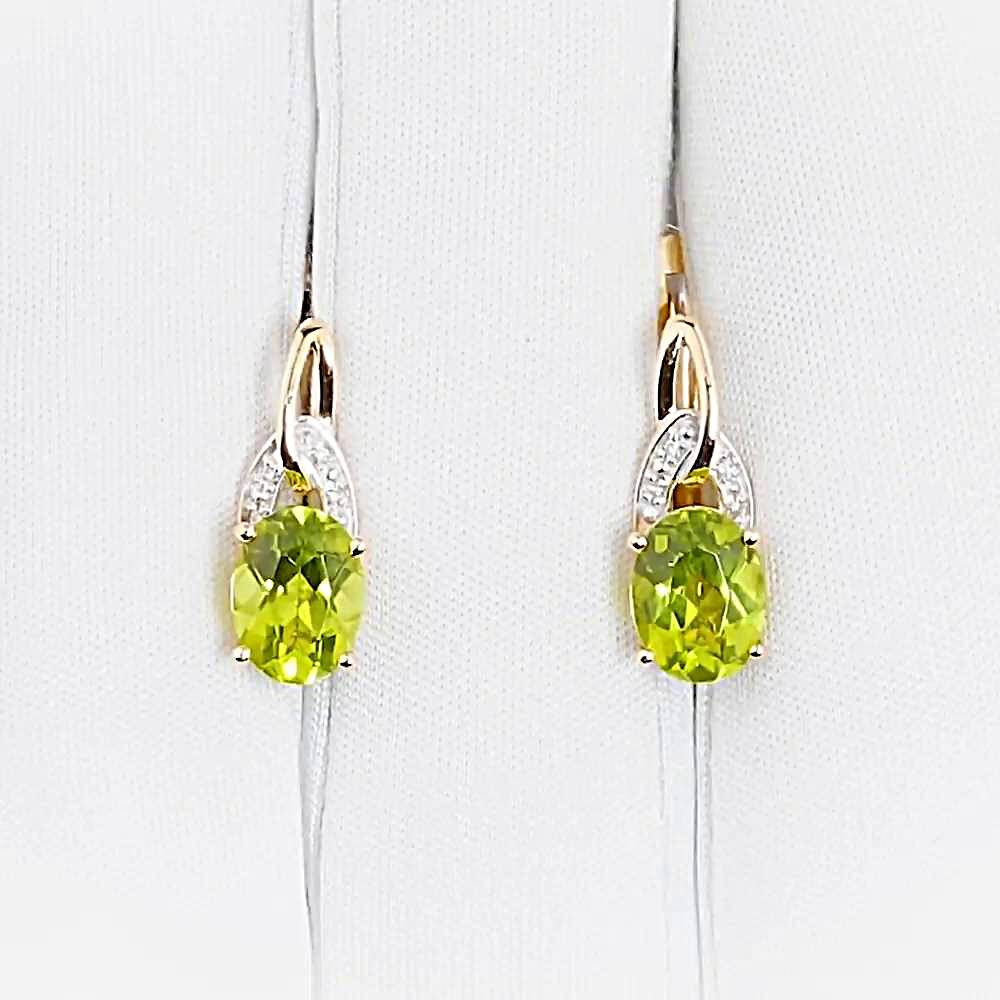 Серьги с хризолитами и бриллиантами из красного золота 585 пробы 1