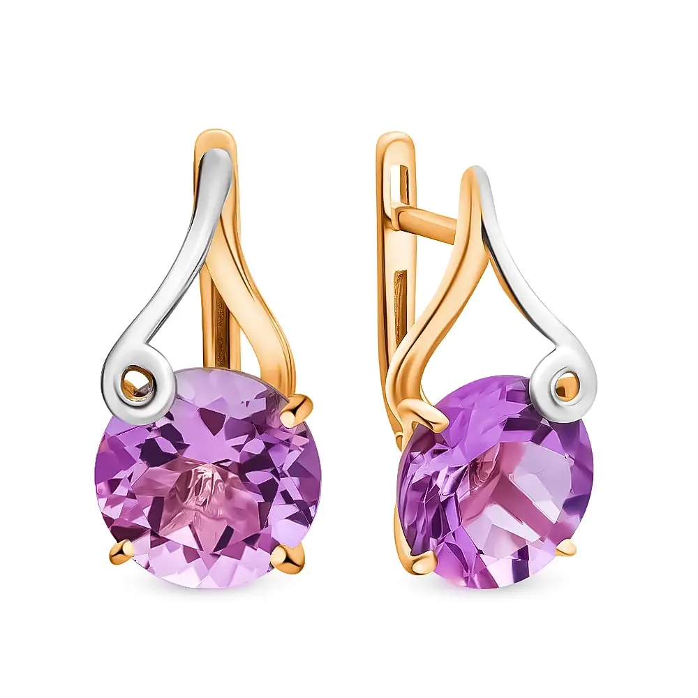 Серьги с аметистами из красного золота 585 пробы 1