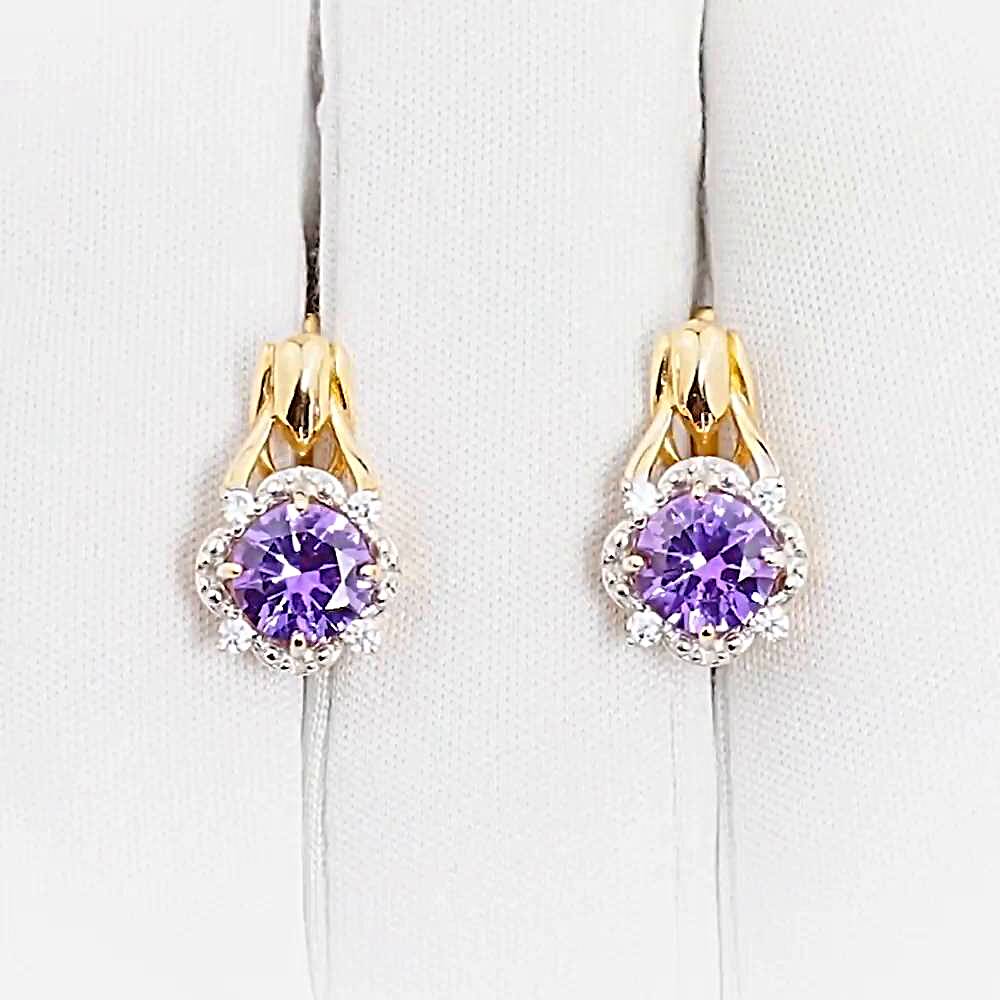 Серьги с александритом синтетическим и фианитами из красного золота 585 пробы 1