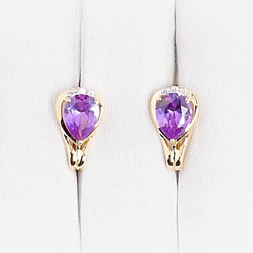 Серьги с александритом синтетическим и фианитами из красного золота 585 пробы 1