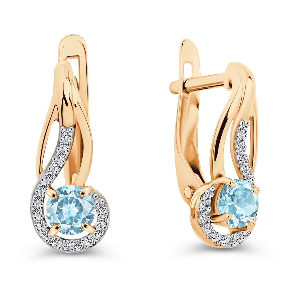 Серьги с топазами и фианитами из красного золота 375 пробы 2