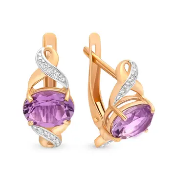 Серьги с аметистами и фианитами из красного золота 585 пробы