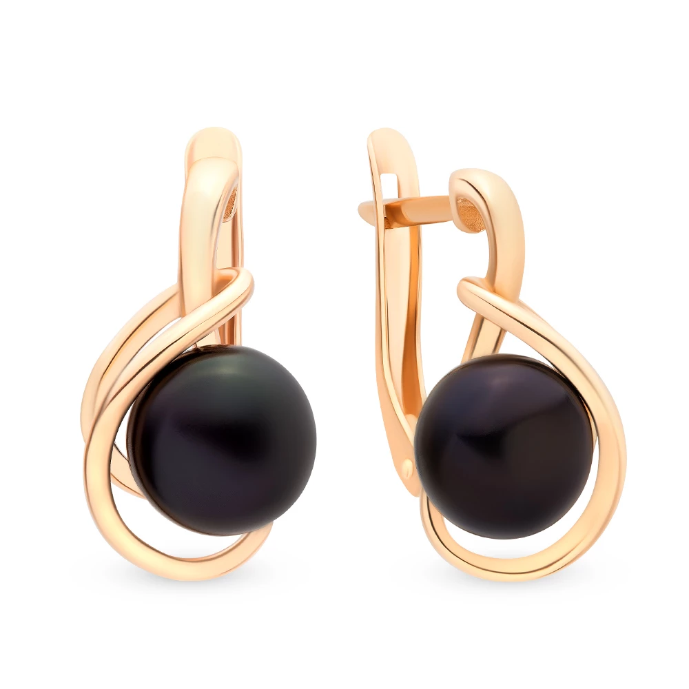 Серьги с культивированным жемчугом из красного золота 585 пробы