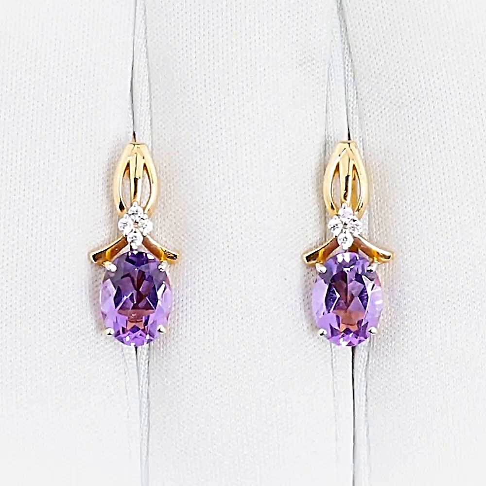 Серьги с аметистами и фианитами из красного золота 585 пробы 1