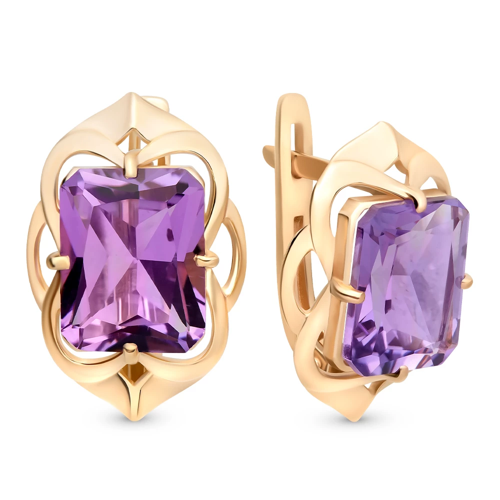 Серьги с аметистами из красного золота 585 пробы 1