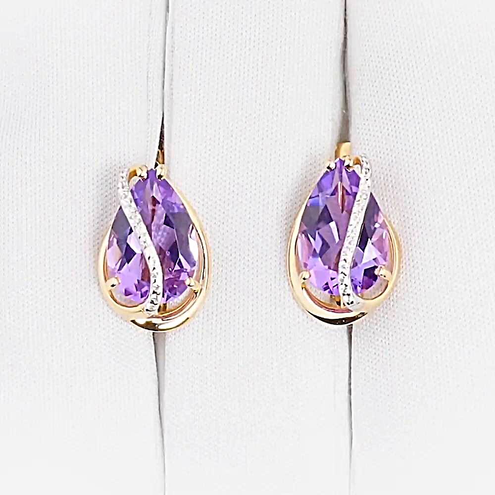 Серьги с аметистами и фианитами из красного золота 585 пробы 1