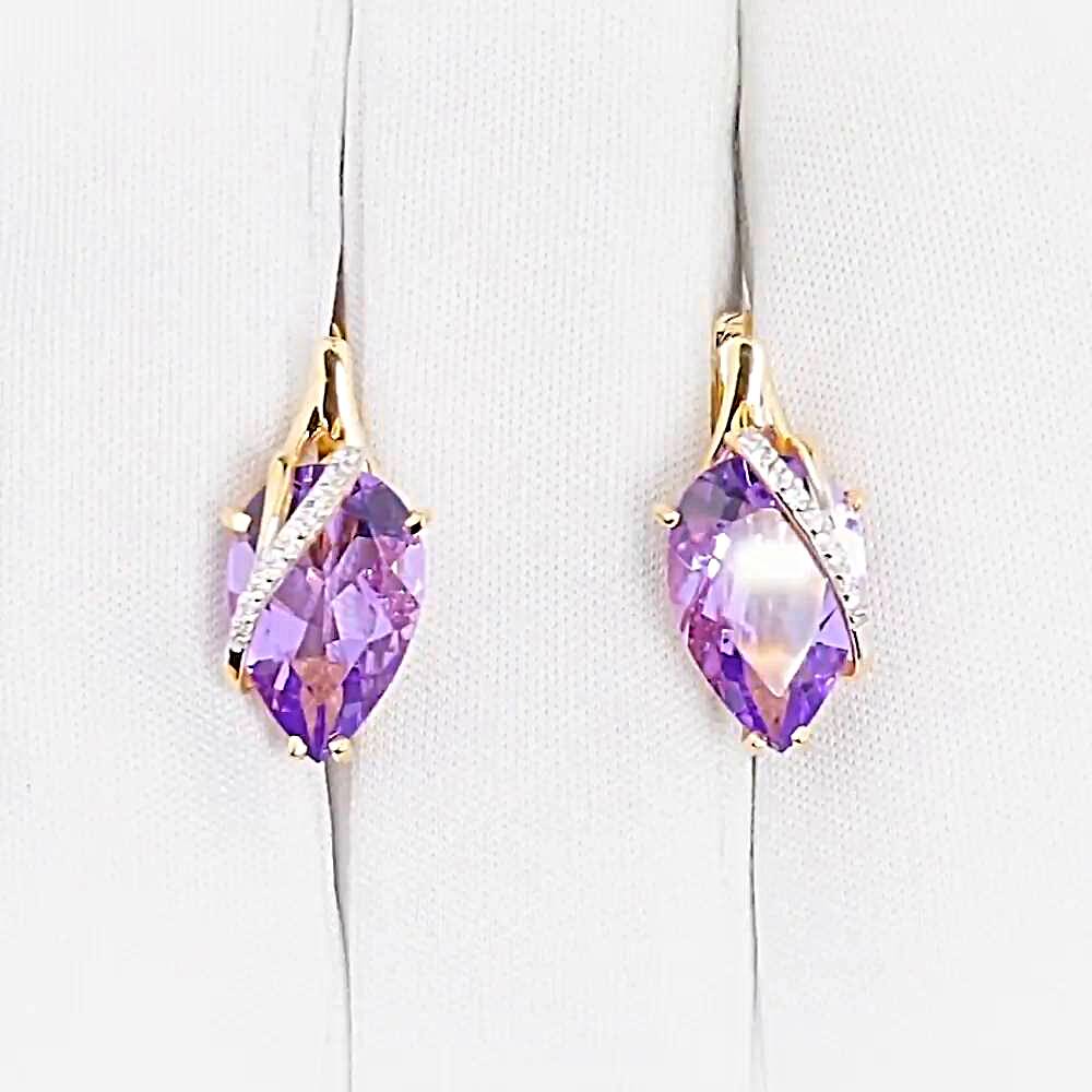 Серьги с аметистами и фианитами из красного золота 585 пробы 1