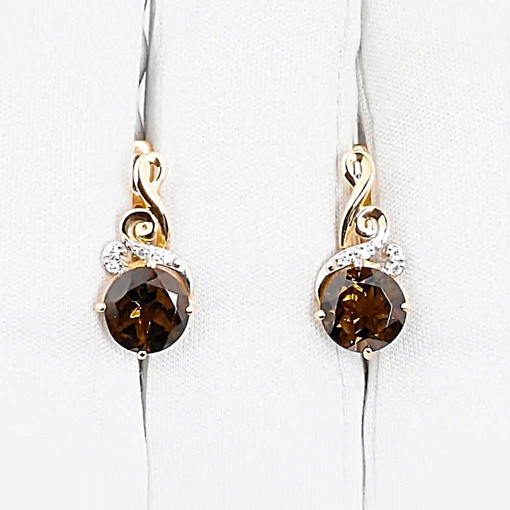 Серьги с раух-топазами и фианитами из красного золота 585 пробы 1