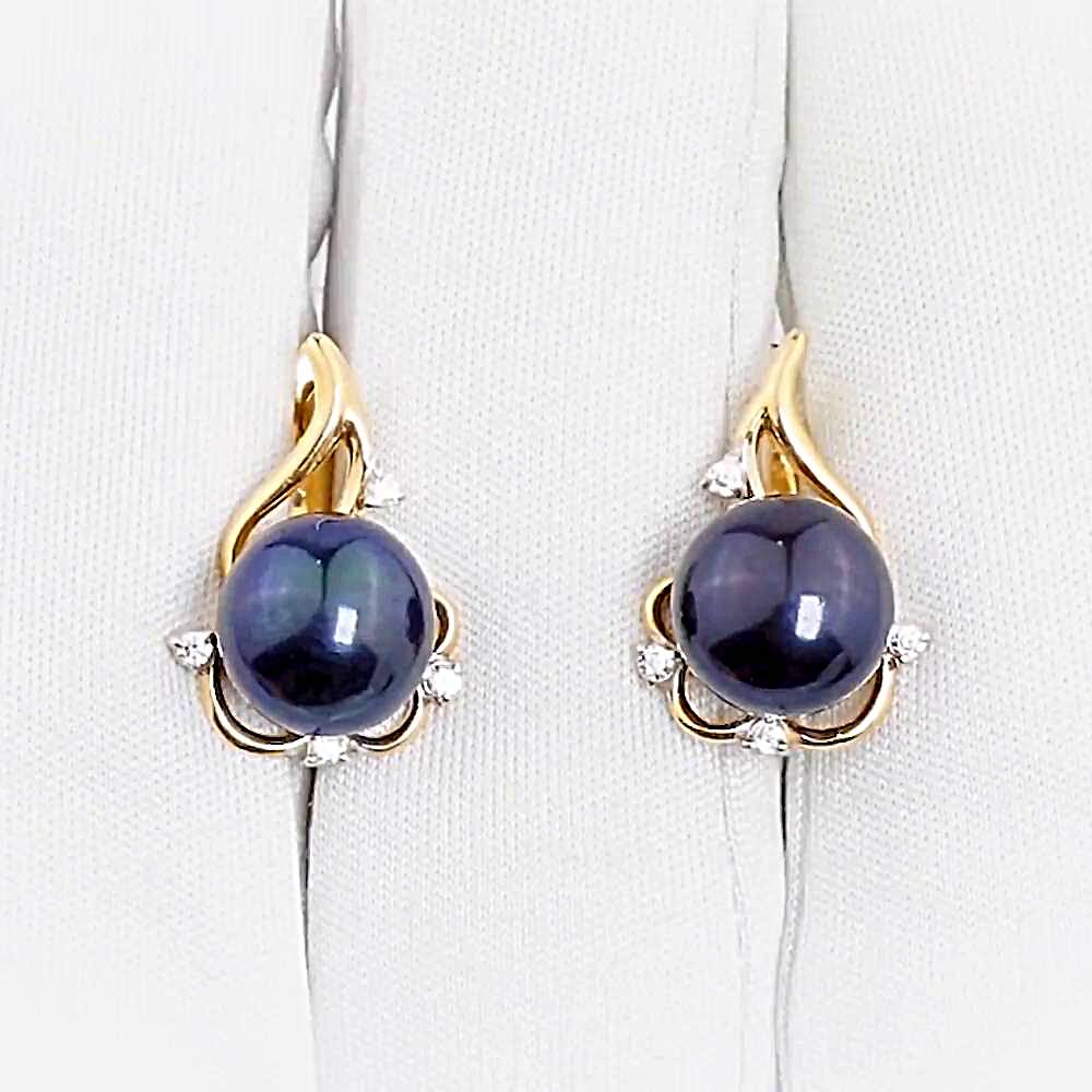 Серьги с культивированным жемчугом и фианитами из красного золота 585 пробы 1