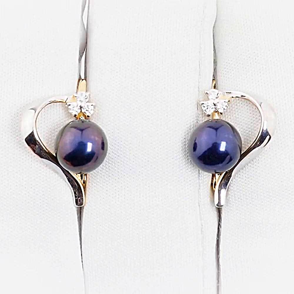 Серьги с культивированным жемчугом и фианитами из красного золота 585 пробы 1