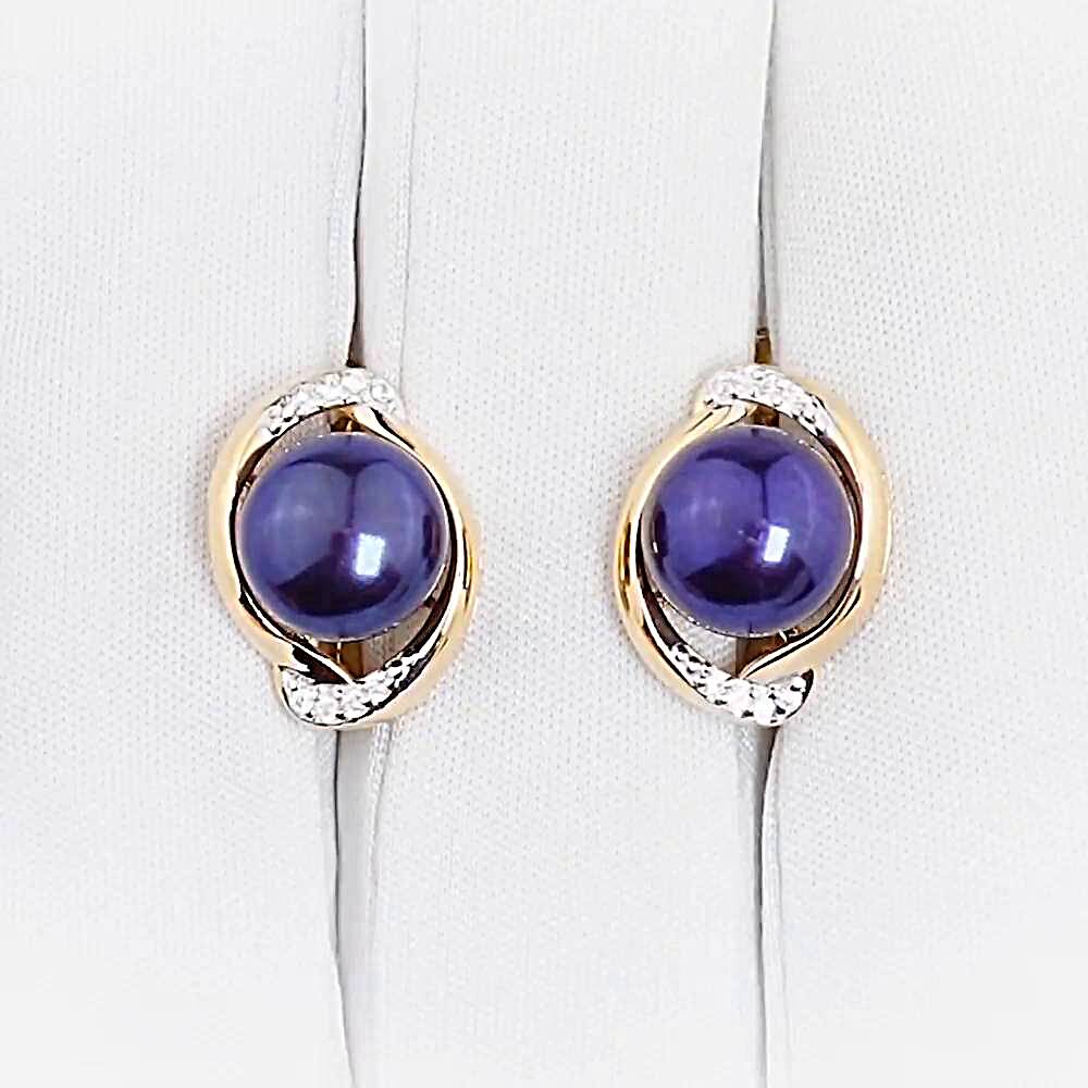 Серьги с культивированным жемчугом и фианитами из красного золота 585 пробы 1