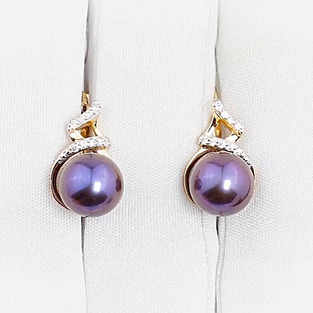 Серьги с культивированным жемчугом и фианитами из красного золота 585 пробы 1