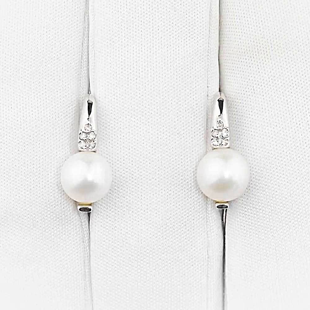 Серьги с культивированным жемчугом и бриллиантами из белого золота 585 пробы 1