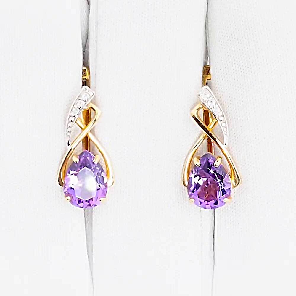 Серьги с аметистами и фианитами из красного золота 585 пробы 1