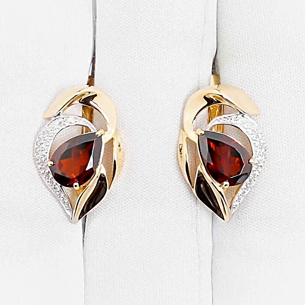 Серьги с гранатами и фианитами из красного золота 585 пробы 1