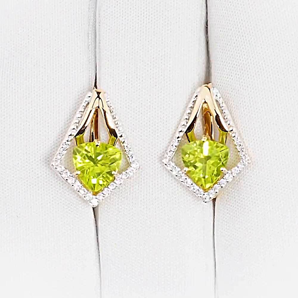 Серьги с хризолитами и фианитами из красного золота 585 пробы 1