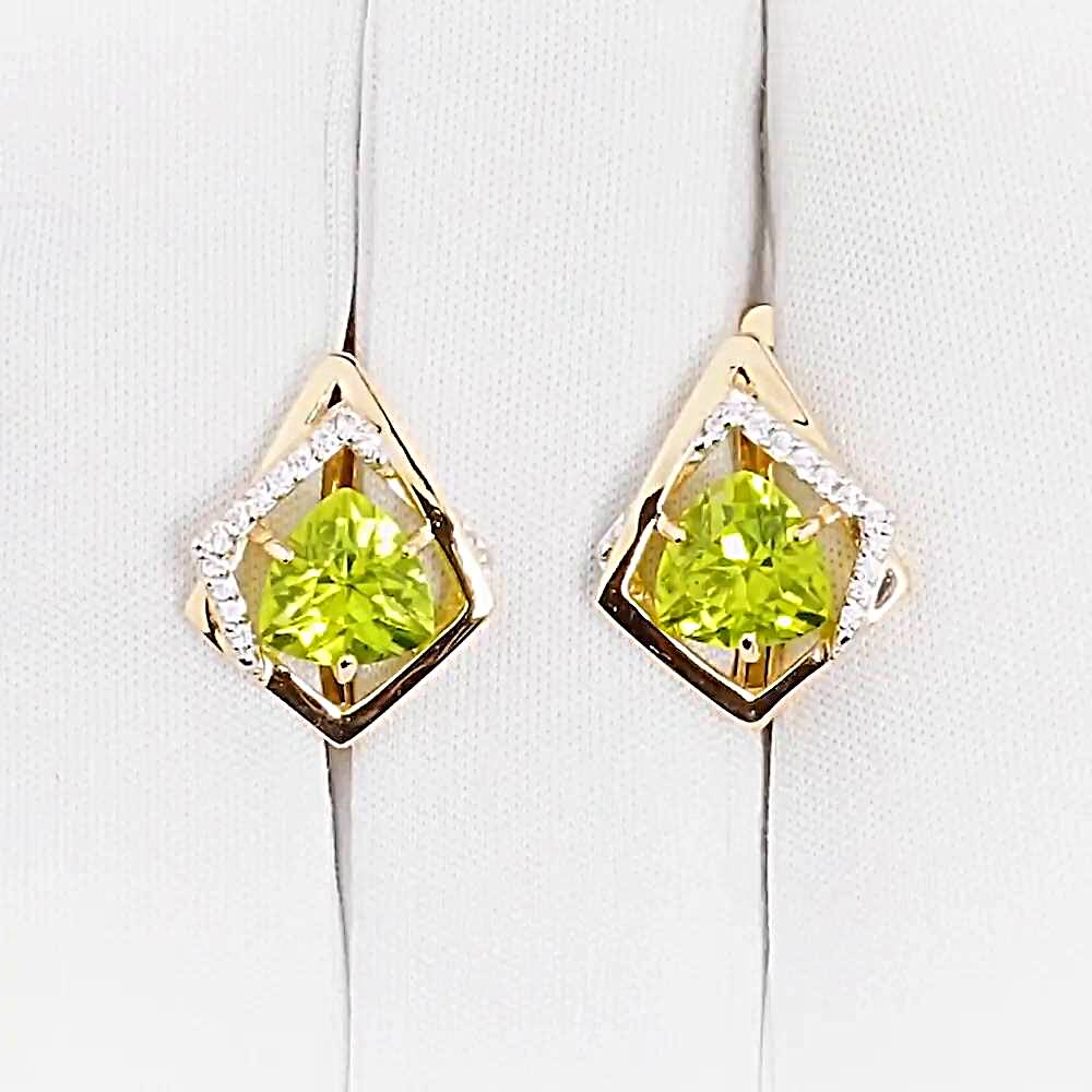 Серьги с хризолитами и фианитами из красного золота 585 пробы 1