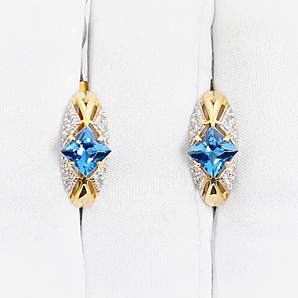 Серьги с топазом лондон и фианитами из красного золота 585 пробы 1