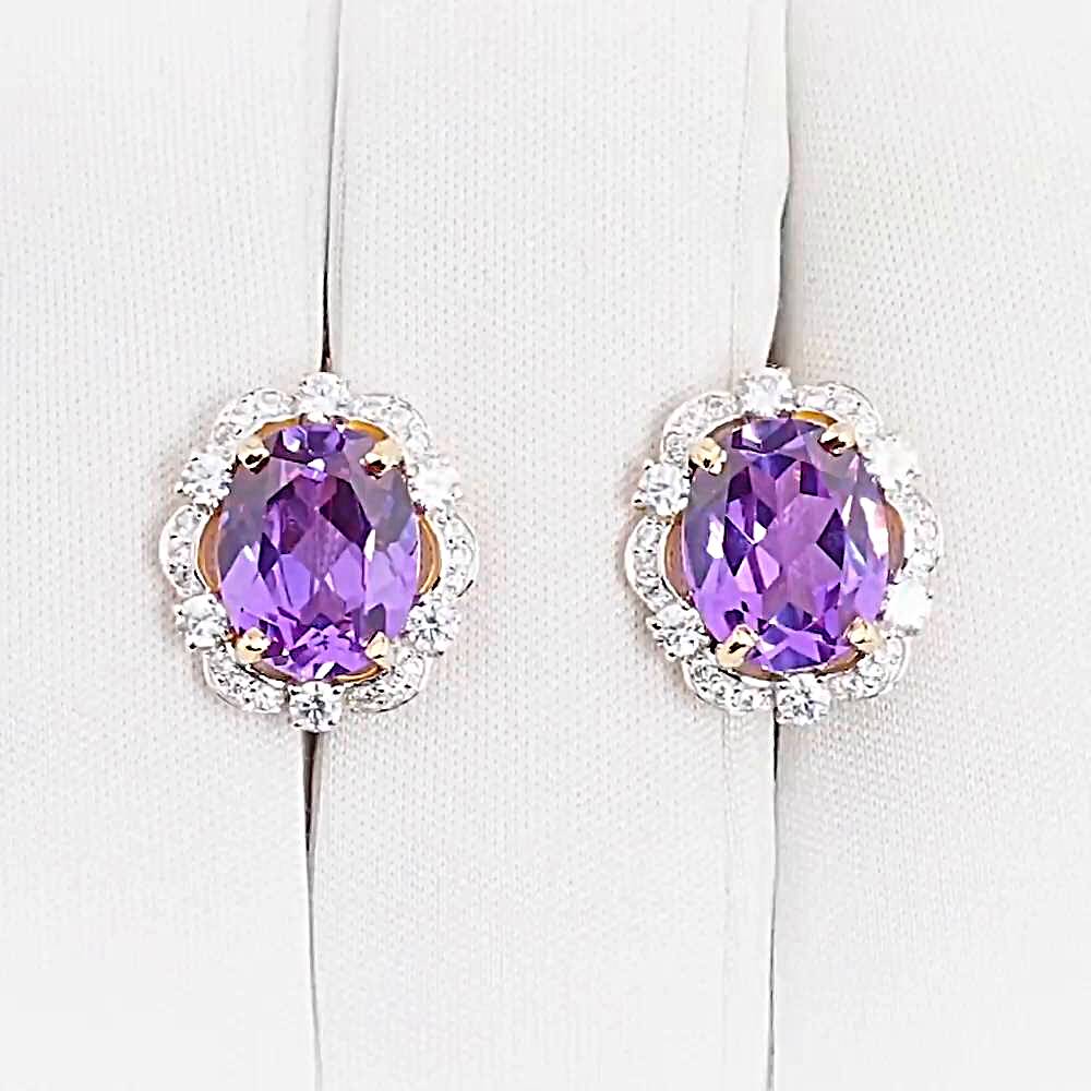 Серьги с александритом синтетическим и фианитами из красного золота 585 пробы 1