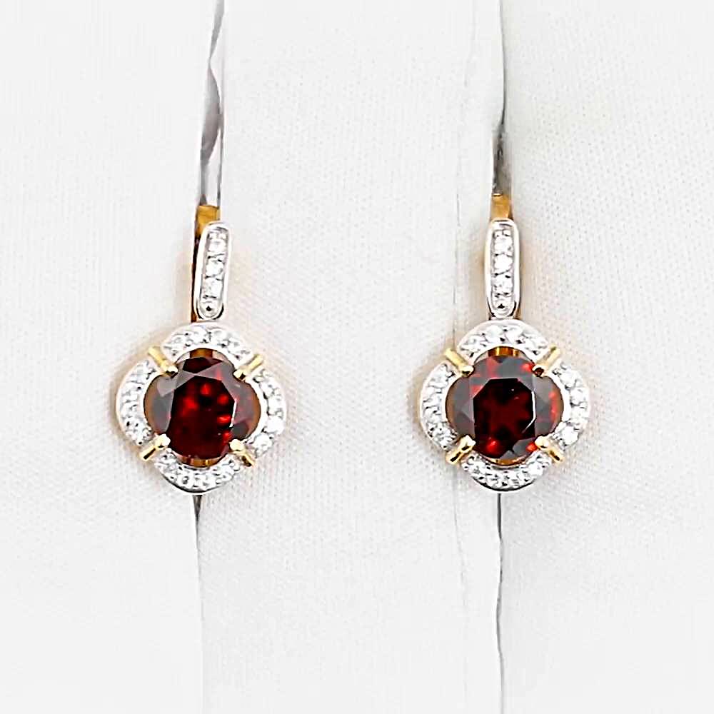 Серьги с гранатами и фианитами из красного золота 585 пробы 1