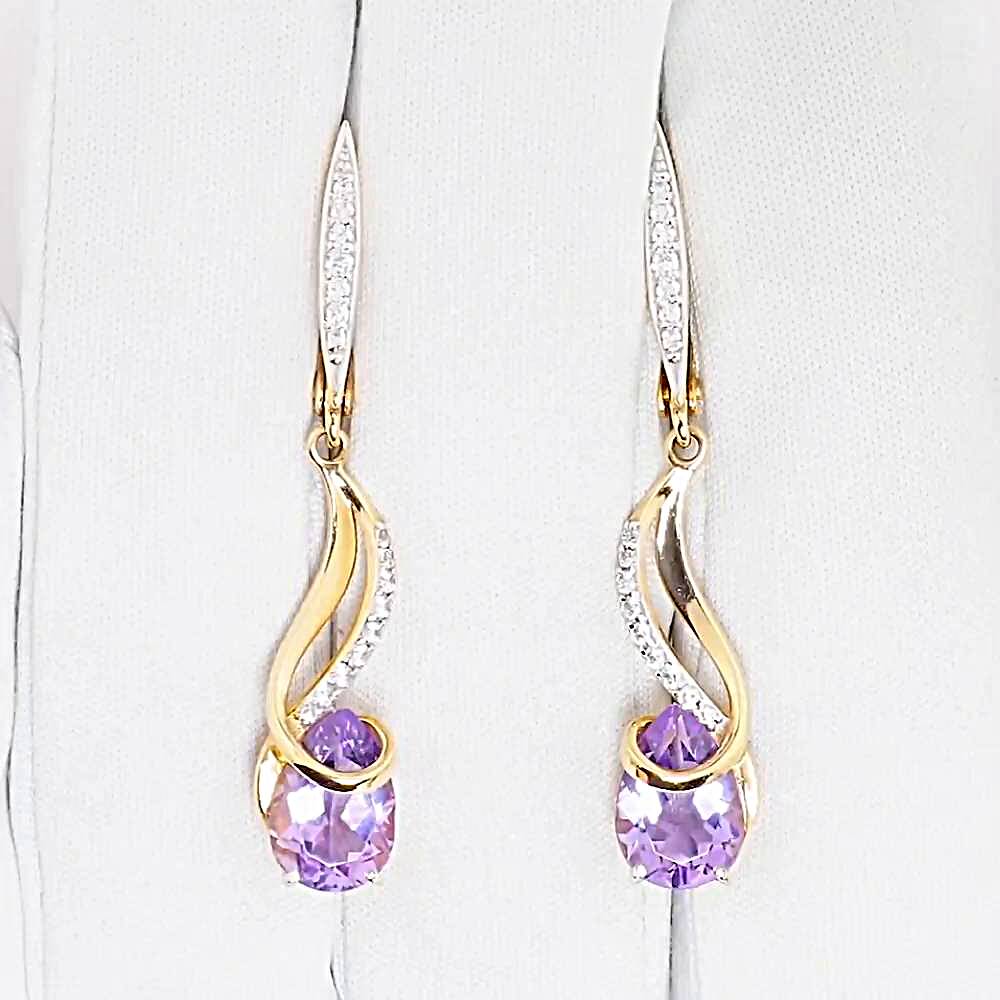 Серьги с аметистами и фианитами из красного золота 585 пробы 1