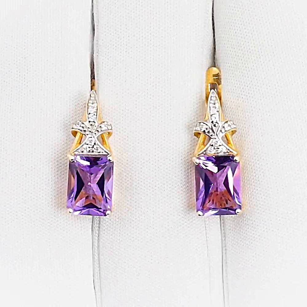 Серьги с аметистами и фианитами из красного золота 585 пробы 1