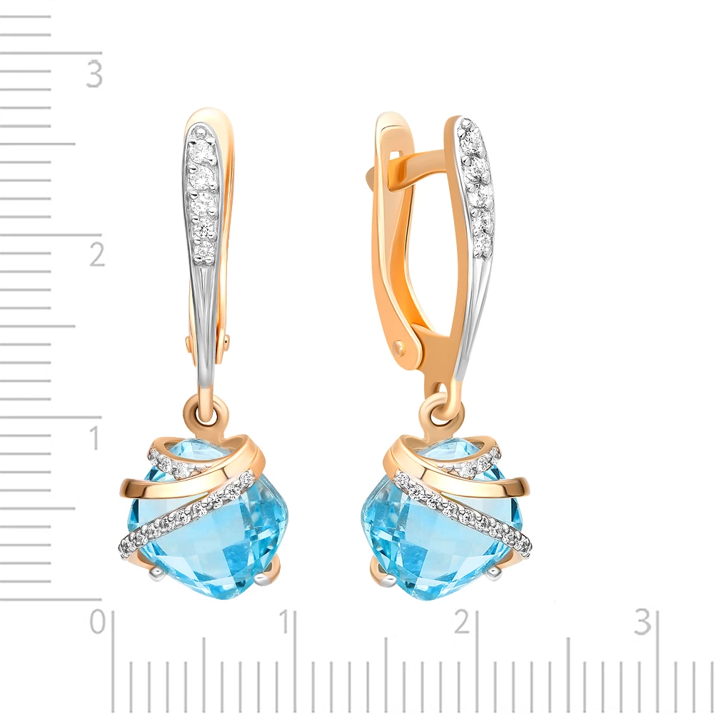 Серьги с топазами и фианитами из красного золота 585 пробы Серьги с топазами и фианитами из красного золота 585 пробы