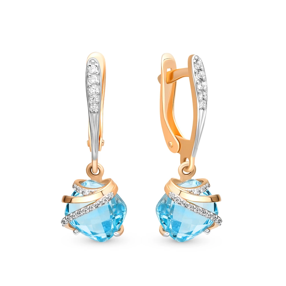 Серьги с топазами и фианитами из красного золота 585 пробы Серьги с топазами и фианитами из красного золота 585 пробы