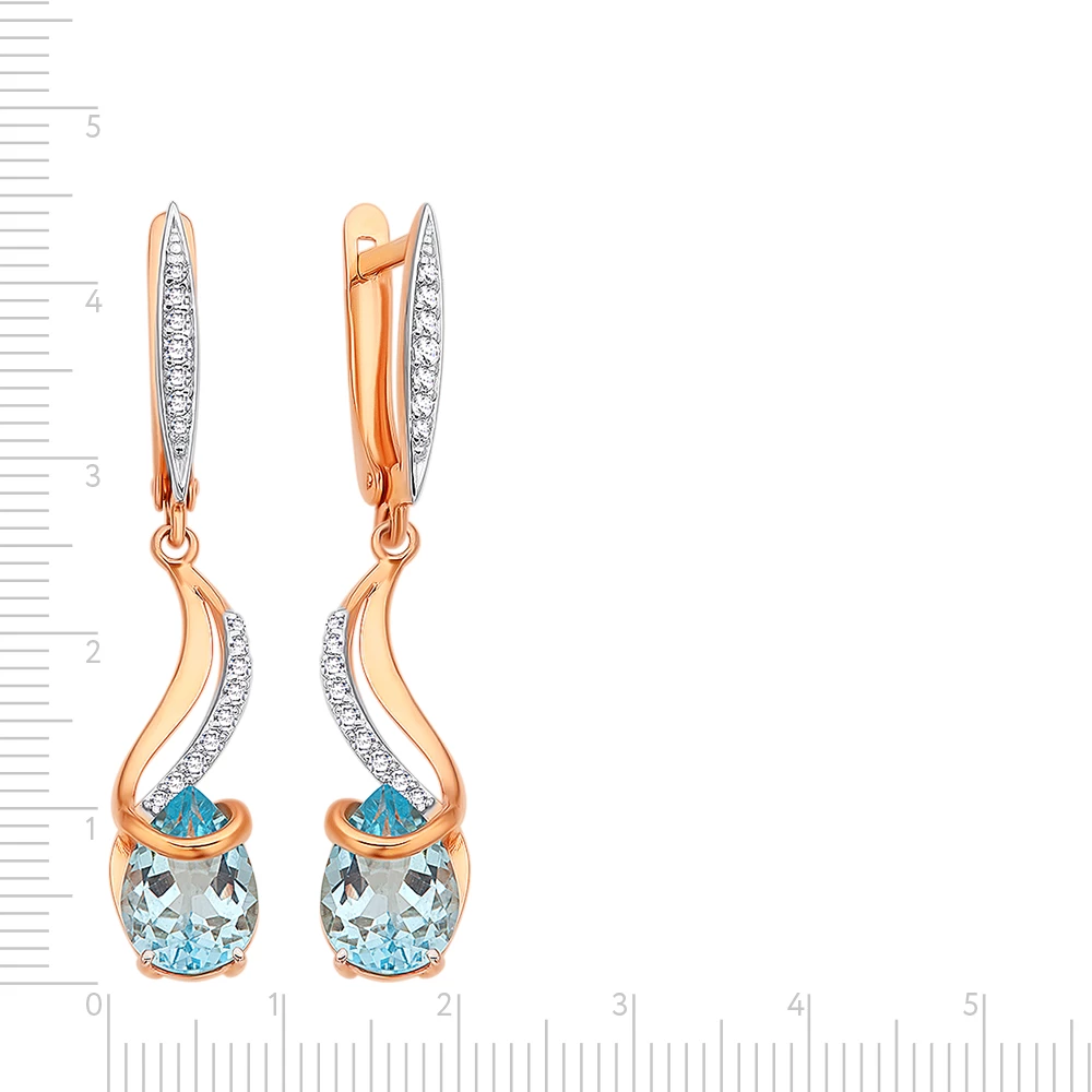 Серьги с топазами и фианитами из красного золота 585 пробы