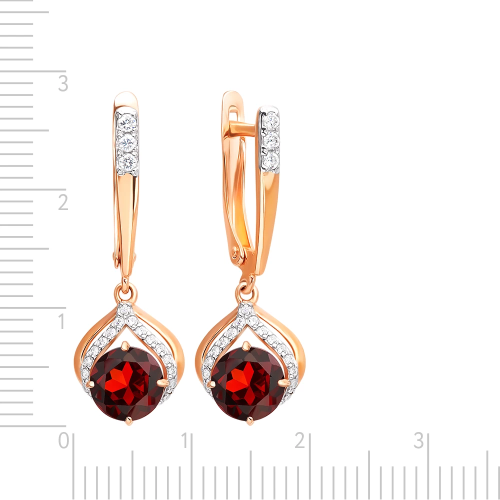 Серьги с гранатами и фианитами из красного золота 585 пробы 2